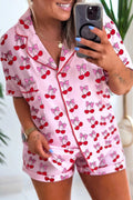 Cherry/Bow Print Short Pajama Set – Pink