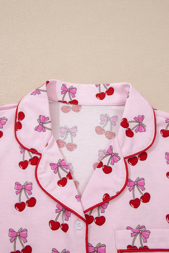 Cherry/Bow Print Short Pajama Set – Pink