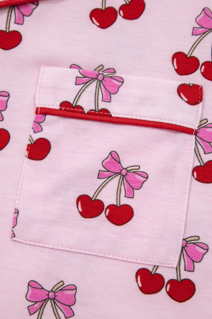 Cherry/Bow Print Short Pajama Set – Pink