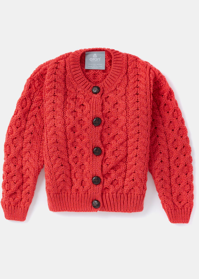 Children's Aran Merino Wool Cardigan | Coral - Clearance