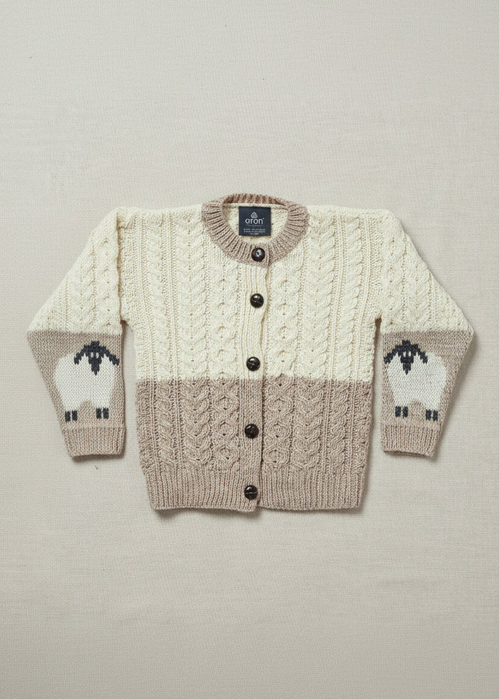 Children's Aran Merino Wool Sheep Cardigan