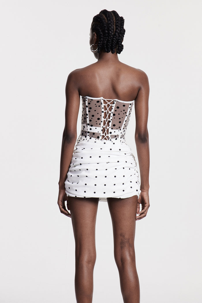 Chiram Dot Corset Ruch Skirt Set