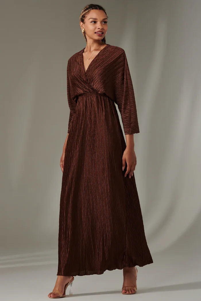Chocolate Ruffle Hem Chiffon Maxi Dress