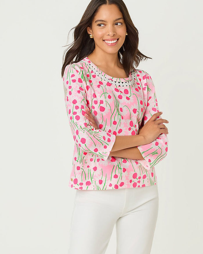 Lilly Pulitzer - Clairmont Three Quarter Sleeved Trimmed Knit Top - Resort White