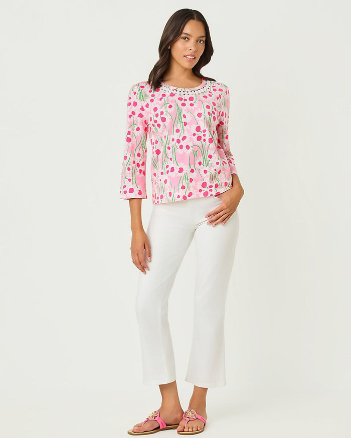 Lilly Pulitzer - Clairmont Three Quarter Sleeved Trimmed Knit Top - Resort White