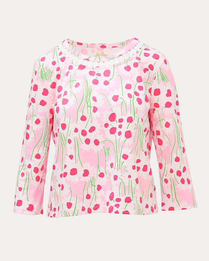Lilly Pulitzer - Clairmont Three Quarter Sleeved Trimmed Knit Top - Resort White