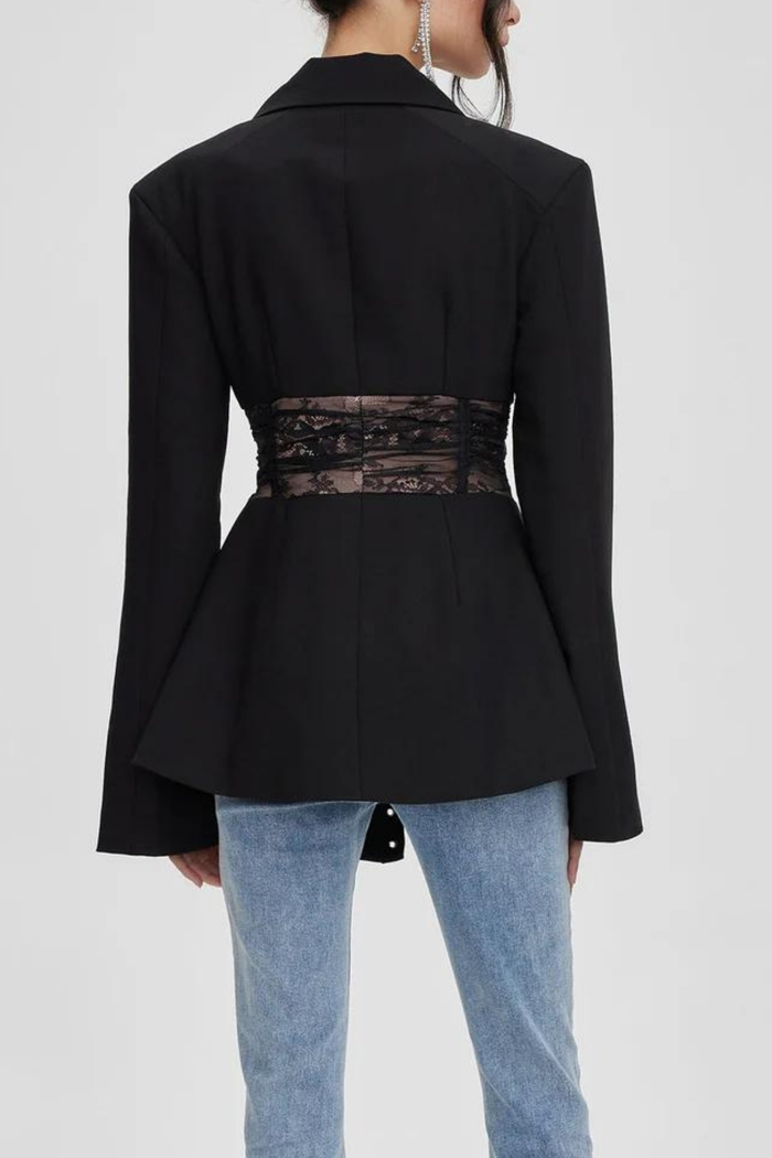 Clover See Through Lace Up Shirt In Black