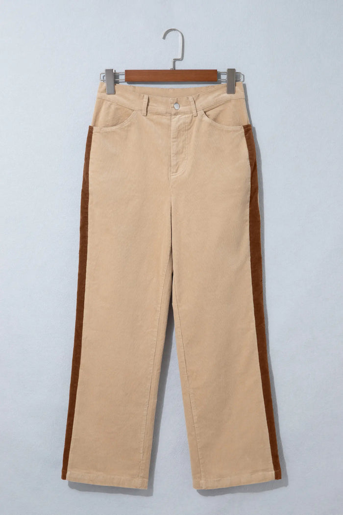 Corduroy Side Panel Colorblock Straight Leg Pants – Smoke Gray