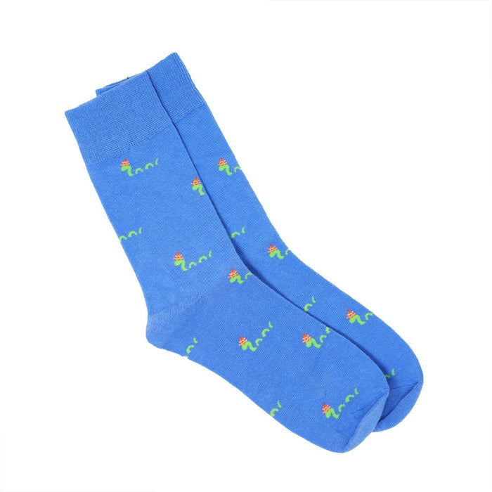 Cotton Nessie Pattern Blue Crew Socks - Heritage Of Scotland -