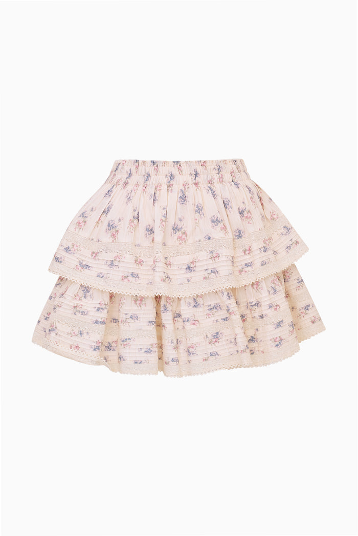 Cream Floral Ruffle Mini Skirt