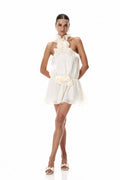 Dajana Halter Neck Flower Mini Dress In Apricot