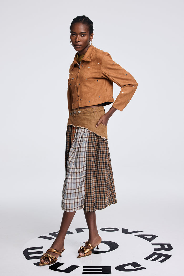Divya Grid Ruffle Fringe Skirt
