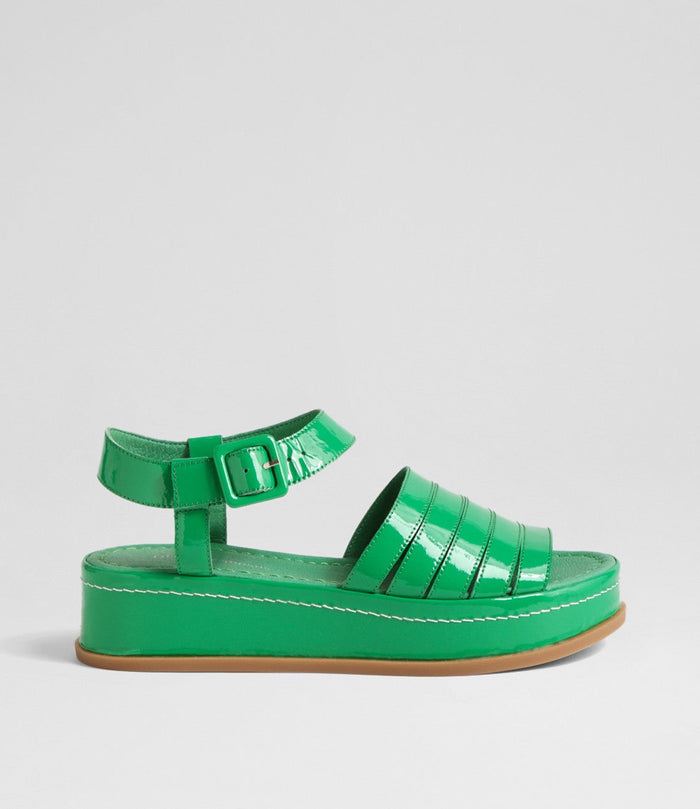 Django & Juliette WOLLIE Platform Sandal in Emerald Patent Leather - Crush Marketplace