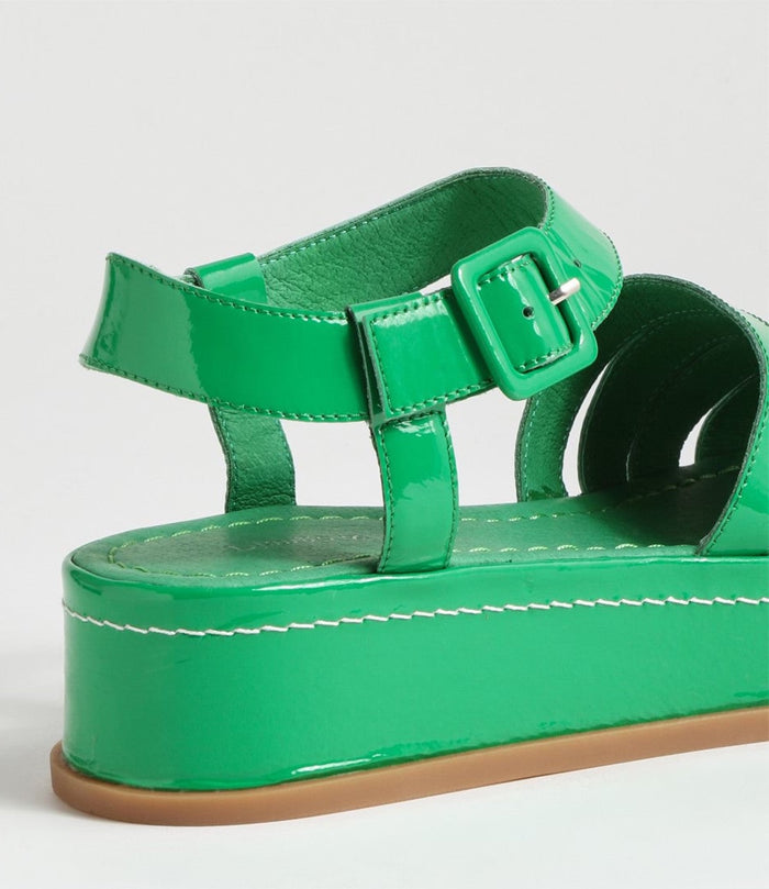 Django & Juliette WOLLIE Platform Sandal in Emerald Patent Leather - Crush Marketplace