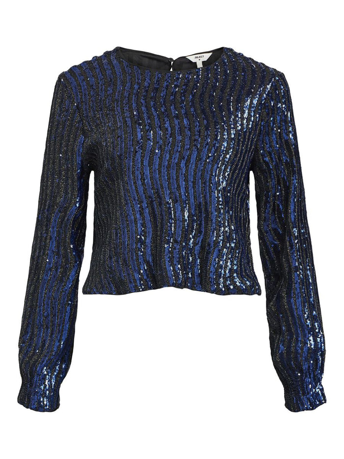 Dotti Sequin Top (Sky Captain/Black Mesh)