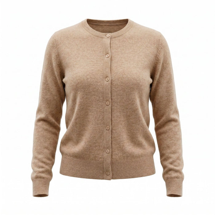 Dunedin Cashmere Woman's 100% Cashmere C Neck Cardigan - Beige - Heritage Of Scotland - XS