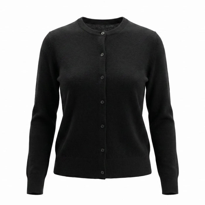 Dunedin Cashmere Woman's 100% Cashmere C Neck Cardigan - Black - Heritage Of Scotland - XS