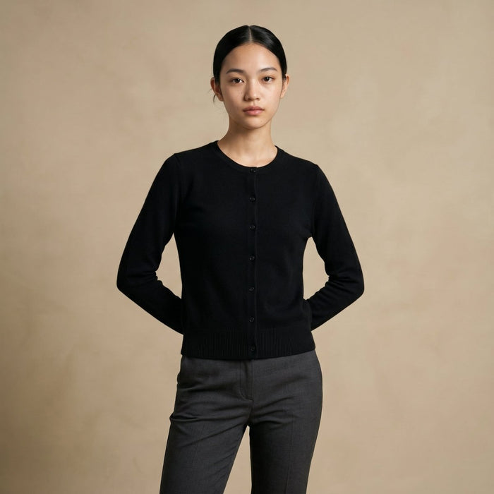 Dunedin Cashmere Woman's 100% Cashmere C Neck Cardigan - Black - Heritage Of Scotland - XS