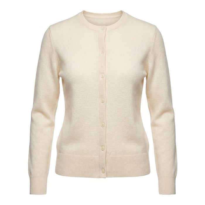 Dunedin Cashmere Woman's 100% Cashmere C Neck Cardigan - Cloud White - Heritage Of Scotland - XS
