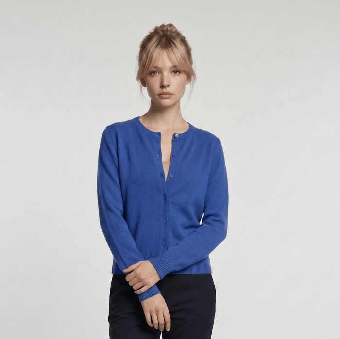 Dunedin Cashmere Woman's 100% Cashmere C Neck Cardigan - Cornflower - Heritage Of Scotland - XS