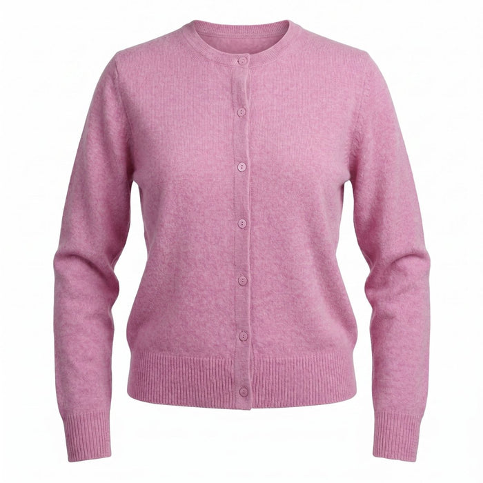 Dunedin Cashmere Woman's 100% Cashmere C Neck Cardigan - Marl Lilac - Heritage Of Scotland - XS
