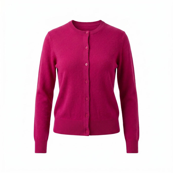 Dunedin Cashmere Woman's 100% Cashmere C Neck Cardigann - Fuchsia - Heritage Of Scotland - XS