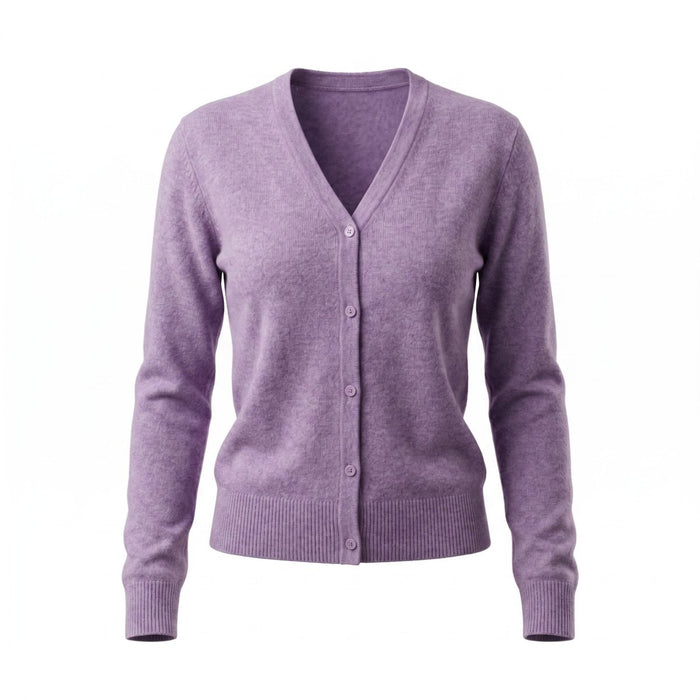 Dunedin Cashmere Woman's 100% Cashmere V Neck Cardigan - Heather - Heritage Of Scotland - XS