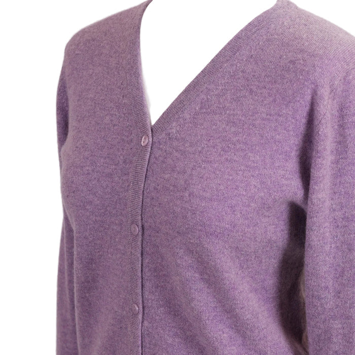 100% Cashmere Ladies NEW V Neck Cardigan Heather - Heritage Of Scotland - XS