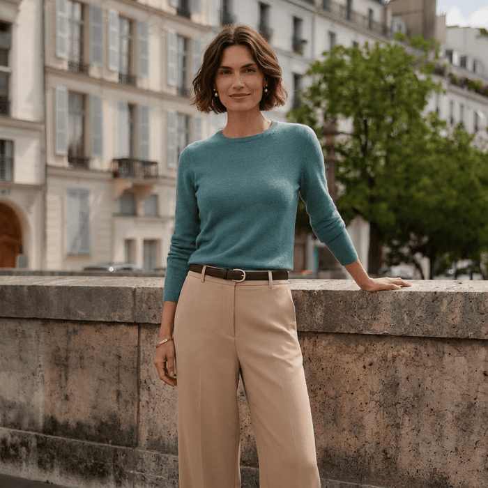 Dunedin Cashmere Women’s 100% Cashmere C-Neck Jumper – Iceland Teal - Heritage Of Scotland - XS