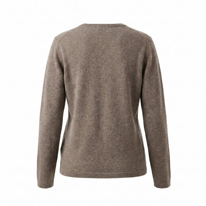 100% Cashmere Ladies V Neck VAPER MID BROWN - Heritage Of Scotland - XS