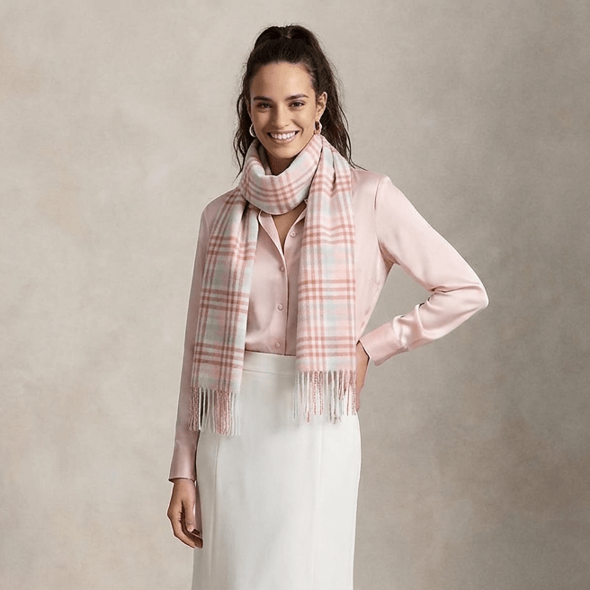 Edinburgh 100% Lambswool Scarf – Premium Soft Wool Wrap - Cluster Gingham Lilac - Pink - White - Heritage Of Scotland -