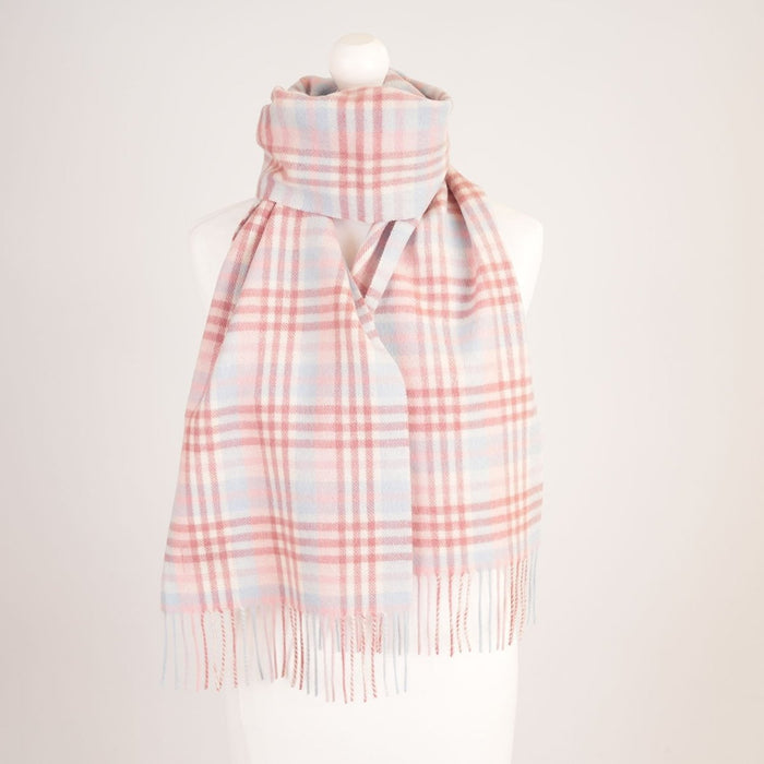 Edinburgh 100% Lambswool Scarf – Premium Soft Wool Wrap - Cluster Gingham Lilac - Pink - White - Heritage Of Scotland -