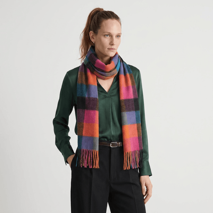 Edinburgh Cashmere Premium Lightweight Scarf - Soft Luxury Wrap - 5 Square Tartan - Bright - Heritage Of Scotland -