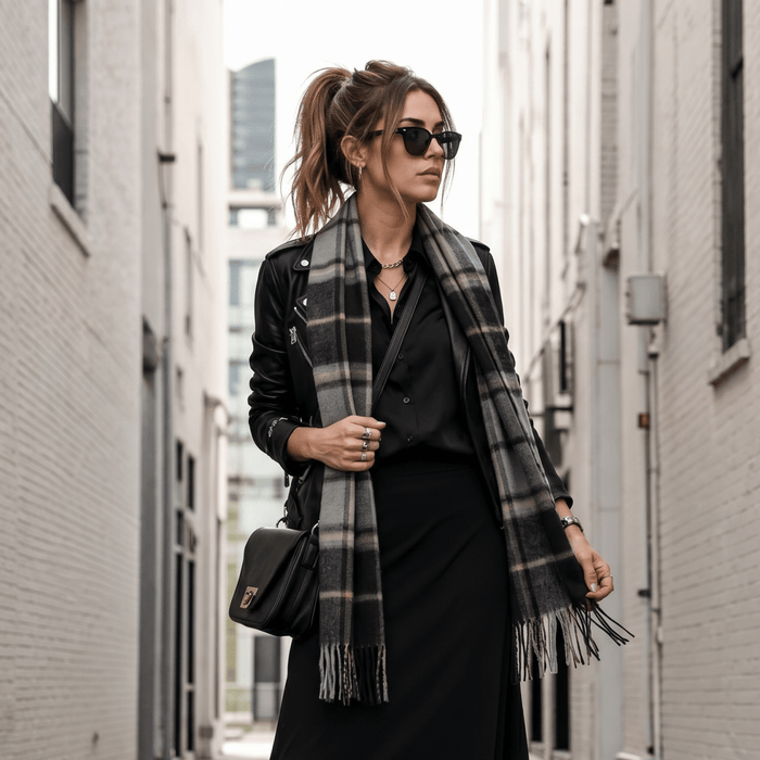 Edinburgh Cashmere Premium Lightweight Scarf - Soft Luxury Wrap - Forrester Black Blue - Heritage Of Scotland -
