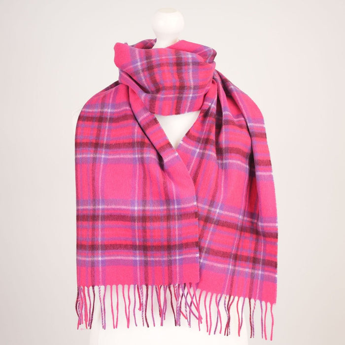 Edinburgh Cashmere Premium Lightweight Scarf - Soft Luxury Wrap - Stewart Bright Pink - Heritage Of Scotland -