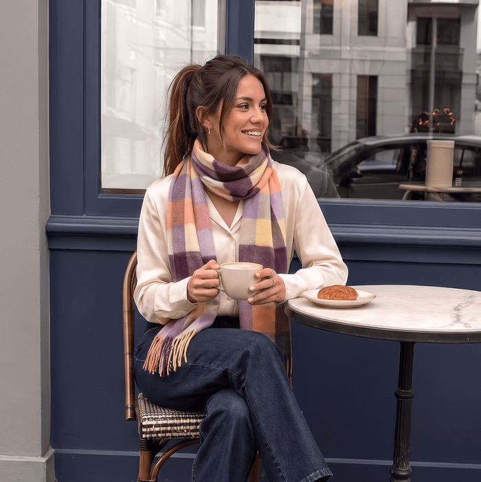 Edinburgh Cashmere Premium Lightweight Scarf - Ultra-Soft Luxury Wrap - 5 Square Tartan - Orange - Heritage Of Scotland -