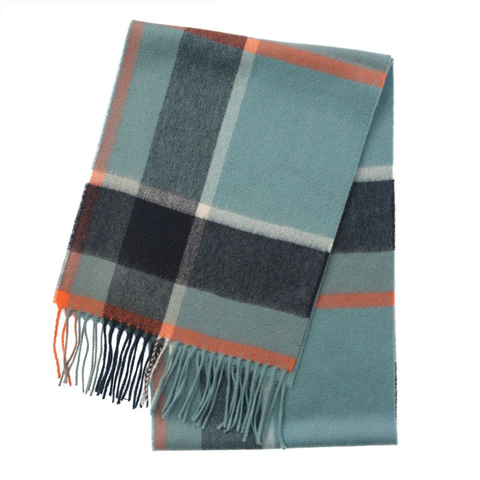 Edinburgh Cashmere Premium Lightweight Scarf - Ultra-Soft Luxury Wrap - Bagshaw Check Blue - Heritage Of Scotland -