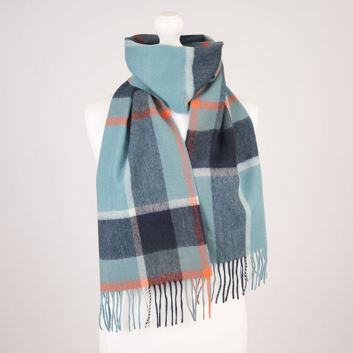 Edinburgh Cashmere Premium Lightweight Scarf - Ultra-Soft Luxury Wrap - Bagshaw Check Blue - Heritage Of Scotland -