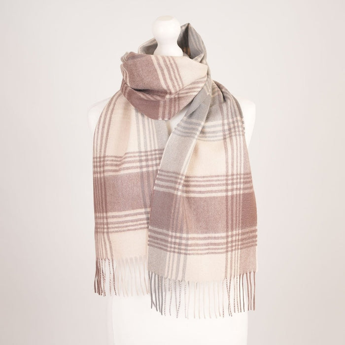 Edinburgh Cashmere Premium Lightweight Scarf - Ultra-Soft Luxury Wrap - Broken Check - Latte - Heritage Of Scotland -