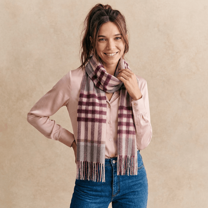 Edinburgh Cashmere Premium Lightweight Scarf - Ultra-Soft Luxury Wrap - Chequer Tartan-Maroon - Heritage Of Scotland -