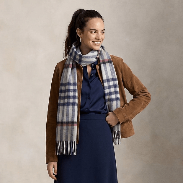 Edinburgh Cashmere Premium Lightweight Scarf - Ultra-Soft Luxury Wrap - Chequer Tartan-Navy - Heritage Of Scotland -