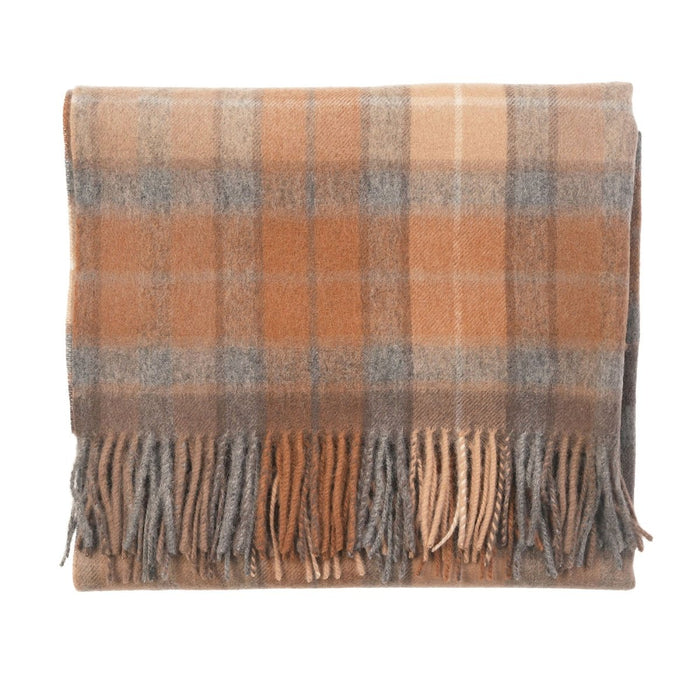 Edinburgh Lambswool Tartan Stole - Soft Luxury Check Wrap with Fringe - Buchanan Natural - Heritage Of Scotland -