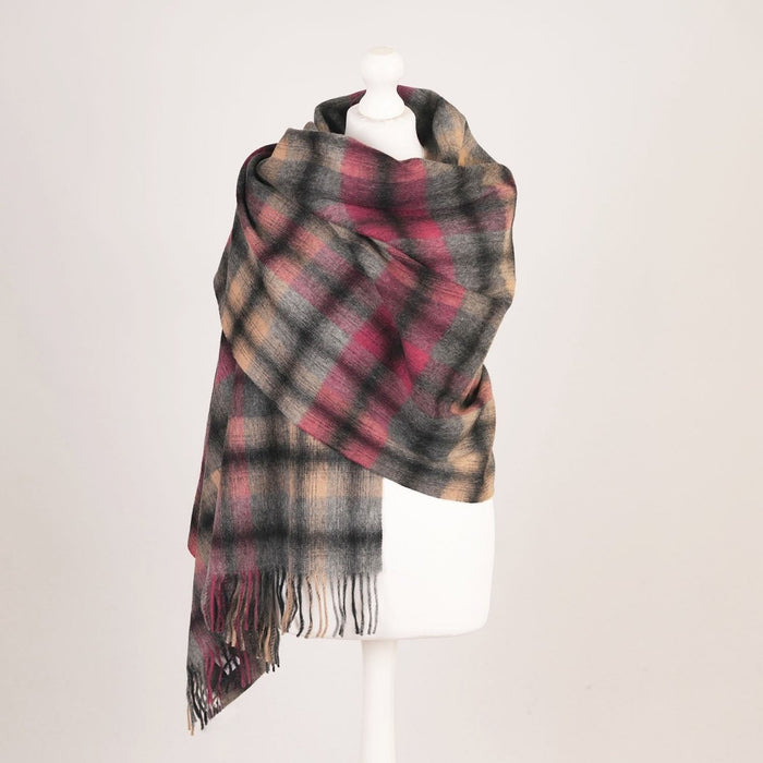 Edinburgh Lambswool Tartan Stole - Soft Luxury Check Wrap with Fringe - Dress Black - Heritage Of Scotland -