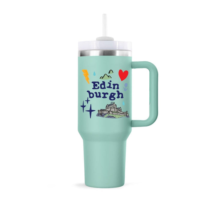 Edinburgh Souvenir 40oz Insulated Cup with Straw - Heritage Of Scotland - FROSTY GREEN