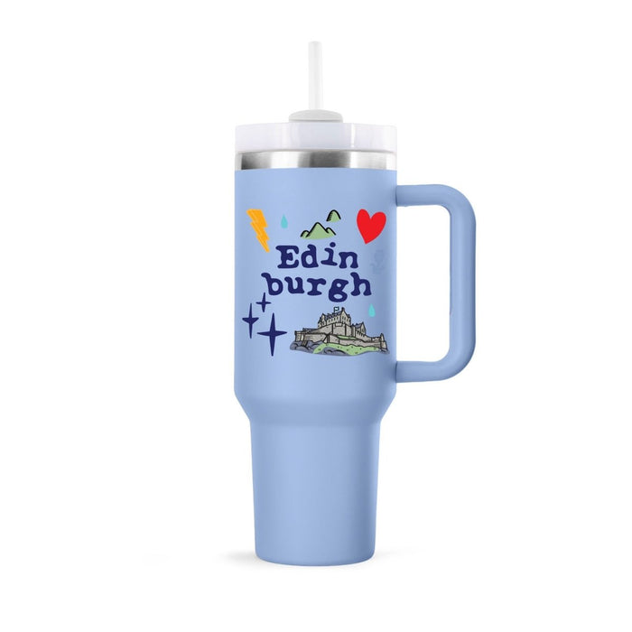 Edinburgh Souvenir 40oz Insulated Cup with Straw - Heritage Of Scotland - SKY BLUE