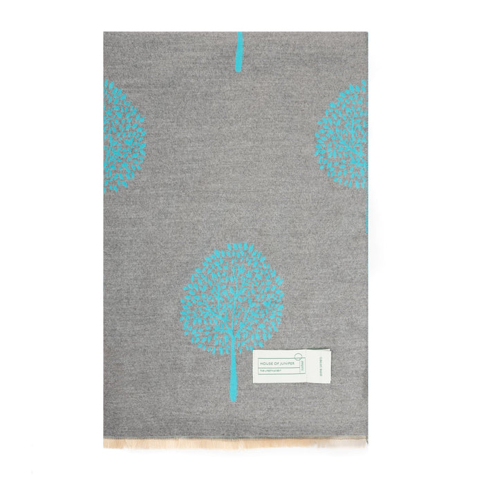Elegant Tree Motif Soft Weave Scarf Stole - Heritage Of Scotland - GREY/TURQUOISE