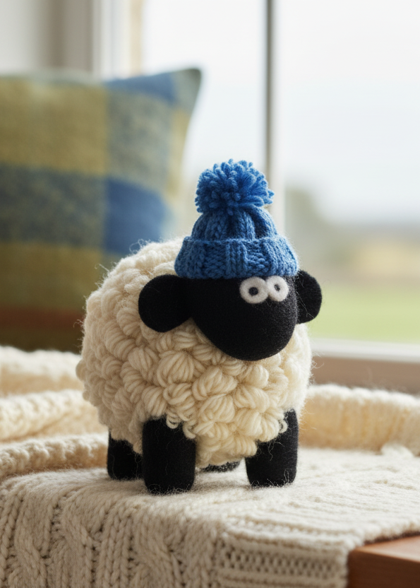 Erin Knitwear Knitted Sheep | Blue Bobble Hat - Medium