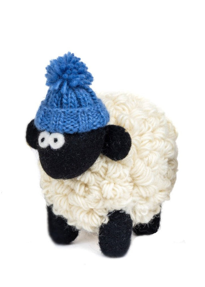 Erin Knitwear Knitted Sheep | Blue Bobble Hat - Medium
