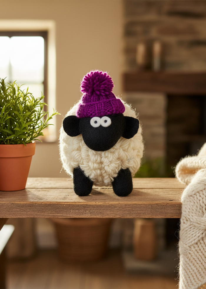 Erin Knitwear Knitted Sheep | Purple Bobble Hat - Medium