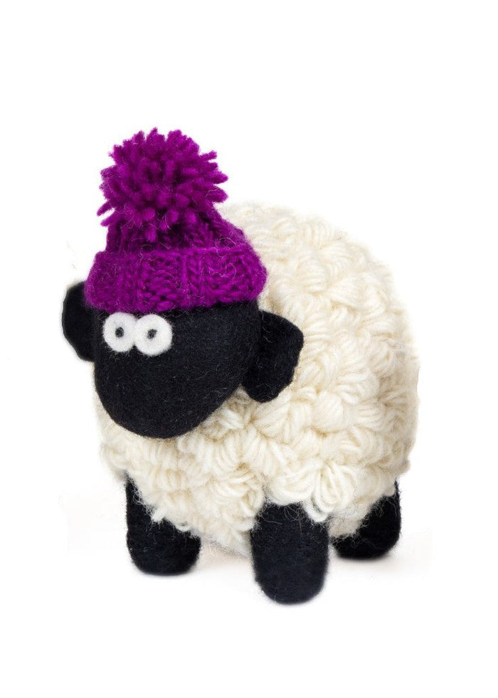 Erin Knitwear Knitted Sheep | Purple Bobble Hat - Medium